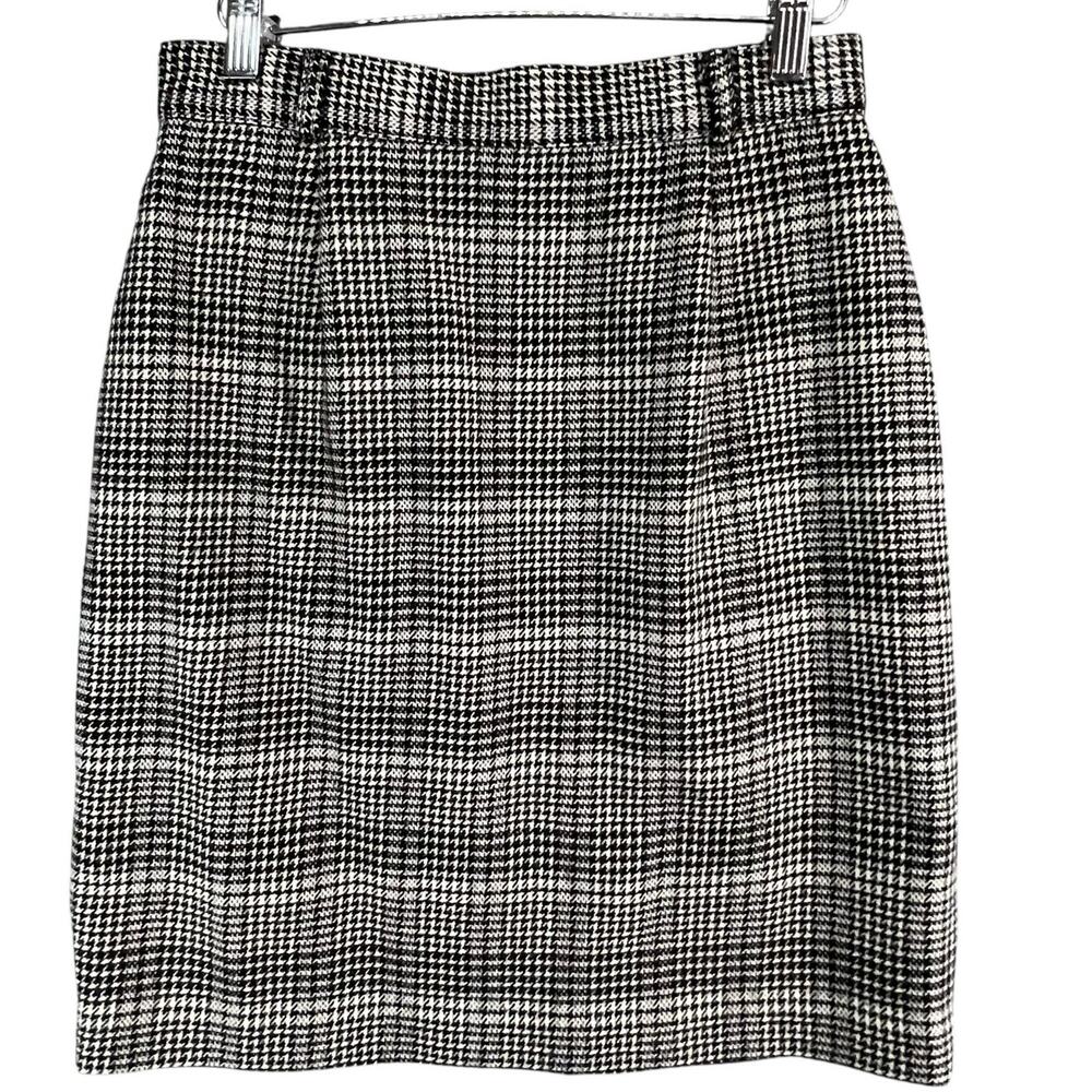 Talbots Vintage Pencil Skirt 10 Black Houndstooth Wool Academia Preppy‎ Classic
